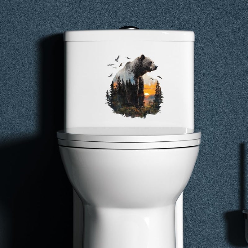 Iprokiu Funny Animal Toilet Seat Cover Decal Waterproof Cartoon Dog Cat Toilet Seat Lid Sticker Dinosaur Duck Washroom Bathroom Decal Home Wall Sticker (Side Bear) - Image 2